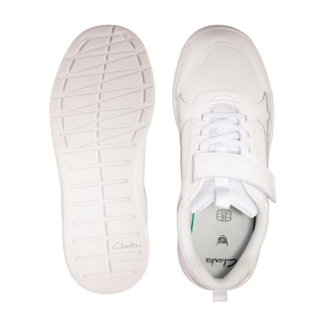 Girls' Clarks Orbit Sprint Youth Sneakers White | CLK190JQB